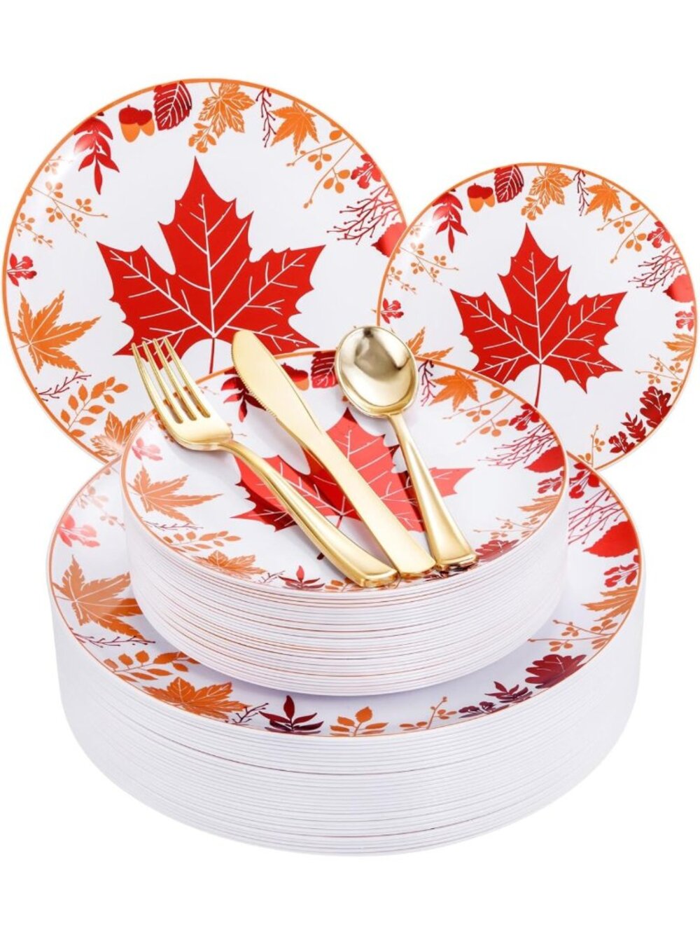 150PCS Thanksgiving Plastic Plates Set - 30 Dinner & Dessert Plates, Forks